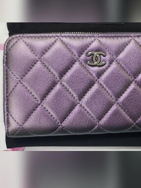 CHANEL 17S Metallic Lavender Quilted Wallet